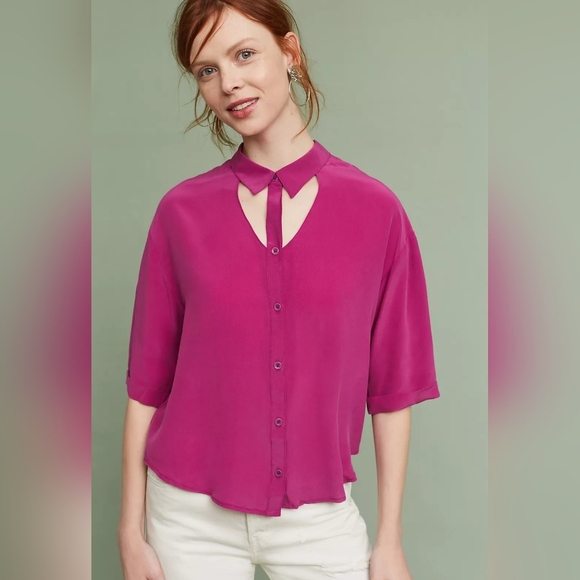 Anthropologies Maeve Mairead Silk Button Front Blouse Lagen New Without Tag - Picture 1 of 9